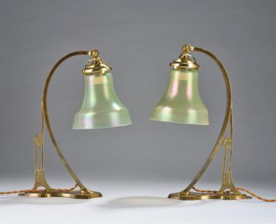 A pair of table lamps with lampshades by Johann Lötz Witwe, Klostermühle, c. 1900 - Secese a umění 20. století