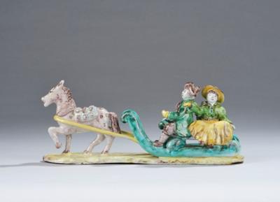 Schlitten mit einem Pferd und zwei Figuren, Firma Schleiss, Gmunden - Kleinode des Jugendstils & Angewandte Kunst des 20. Jahrhunderts