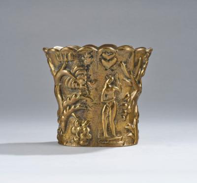 A vase made of chased brass with female figures, trees and bushes, Werkstätte Hagenauer, Vienna - Jugendstil and 20th Century Arts and Crafts