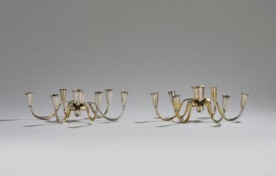 Carl F. Christiansen, a pair of silver-plated six-arm candelabra, Denmark, c. 1950/60 - Secese a umění 20. století