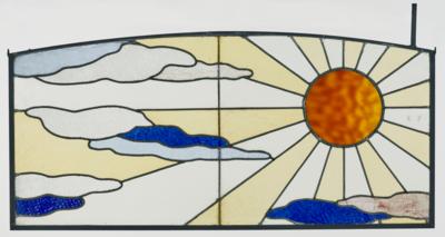 Glasfenster in Bleiverglasung mit Motiv von aufgehender Sonne, um 1900/1920 - Kleinode des Jugendstils & Angewandte Kunst des 20. Jahrhunderts