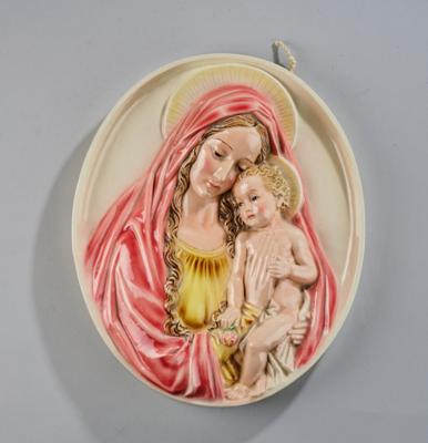 Rudolf Podany, Relief: "Madonna mit Kind", Modellnummer: 1672, Ausführung: Firma Keramos, Wien - Kleinode des Jugendstils & Angewandte Kunst des 20. Jahrhunderts