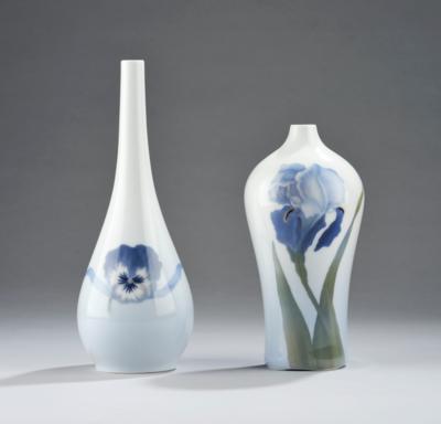 Two vases with iris and pansy decor, model numbers 61, 294, Royal Copenhagen, Denmark, before 1922 - Jugendstil and 20th Century Arts and Crafts