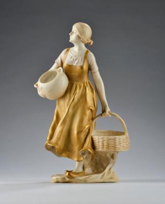 Albin Döbrich, a maid with a basket and a handled vessel, Wahliss, Turn near Vienna, c. 1900/1920 - Jugendstil e arte applicata del XX secolo