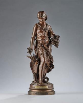 Hippolyte Francois Moreau (Frankreich, 1832-1927), Bronzefigur: "Le Printemps", Entwurf: Paris, um 1890 - Kleinode des Jugendstils und angewandte Kunst des 20. Jahrhunderts