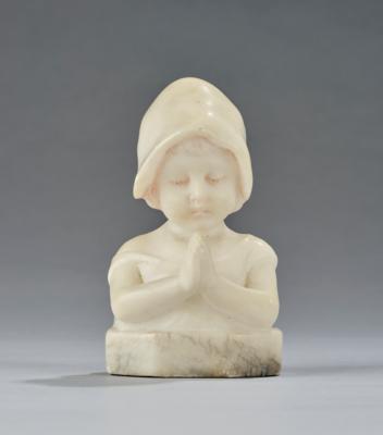 Petri (d. i. Petrides, János), an alabaster bust of a girl in prayer, model number 4575, Friedrich Goldscheider, 1913/14 - Jugendstil e arte applicata del XX secolo
