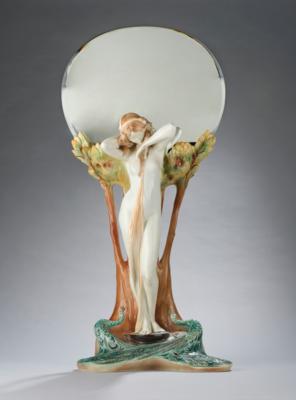 An “Iris” mirror (a standing female nude with shawl before two trees), based on model number 2543, there ill 200 (no. 88), Worldwide Limited Edition, 7/1000, Peter Goldscheider, Stoob, by 1994 - Jugendstil and 20th Century Arts and Crafts