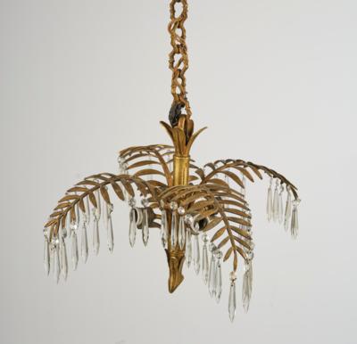 A bronze chandelier in the form of a branch with leaves and crystal hangings, France, c. 1900/20 - Secese a umění 20. století