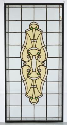 A large rectangular stained glass window or glass door with central arabesque decor, c. 1900/1920 - Secese a umění 20. století
