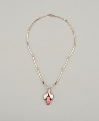 Niels Erik From, a sterling silver necklace with rhodochrosite cabochon, Denmark, c. 1960/75 - Jugendstil and 20th Century Arts and Crafts