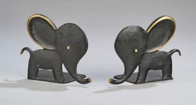 Paar Buchstützen mit Elefanten, Walter Bosse zugeschrieben, Ausführung: Herta Baller, Wien - Kleinode des Jugendstils & Angewandte Kunst des 20. Jahrhunderts