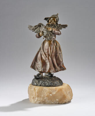 George Omerth (France, 1895-to c. 1925), a “goose girl” bronze figure (girl with a goose in her arm), France, c. 1920 - Jugendstil and 20th Century Arts and Crafts