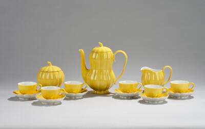 Josef Hoffmann, a melon-shaped mocha service for six persons (15 pieces), designed in 1929, form number 15, executed by Vienna Porcelain Manufactory Augarten - Secese a umění 20. století