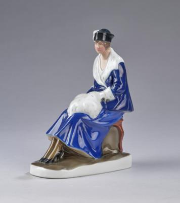 Margarethe Becking, a fashionable lady with ermine muff sitting, Fraureuth Kunstabteilung, Wallendorf, 1919-26 - Jugendstil and 20th Century Arts and Crafts