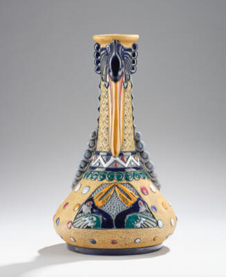 A vase with pelican decoration from the Campina series, Amphora Werke Riessner, Stellmacher & Kessel, Czechoslovakia, Turn-Teplitz, c. 1918-38 - Secese a umění 20. století