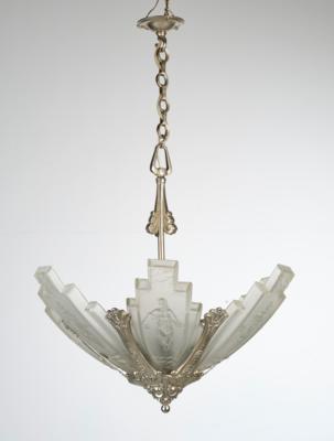Art Déco Lampe mit sechs Glasschirmen mit Frauendarstellungen, um 1920/30 - Kleinode des Jugendstils & Angewandte Kunst des 20. Jahrhunderts