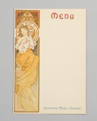 Alphonse Mucha, a menu, Champagne Moet & Chandon, Champenois, Paris, c. 1900 - Secese a umění 20. století