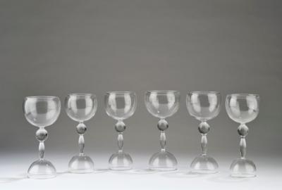 Matteo Thun, six varying wine glasses, J. & L. Lobmeyr, Vienna - Jugendstil e arte applicata del 20 secolo