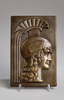 Otto Hofner (Austria 1879-1946), a bronze plaque with portrait of Pallas Athena, Österreichische Gesellschaft zur Förderung der Medaillenkunst und Kleinplastik, 1914 - Jugendstil e arte applicata del 20 secolo