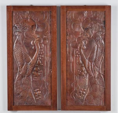 A pair of reliefs with female figures, in the style of Koloman Moser, c. 1900 - Jugendstil e arte applicata del 20 secolo