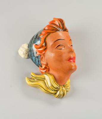 A wall mask of a female head with bonnet, model number 864, Thomasch, Vienna, c. 1950/60 - Secese a umění 20. století