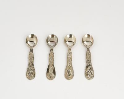 Arik Brauer (Vienna 1929-2021), four silver-plated spoons, c. 1970/75 - Secese a umění 20. století