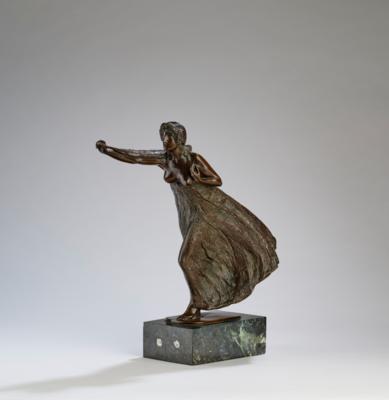 Carl Philipp (1872-1949), female figure striding forward with a long feather, c. 1920 - Secese a umění 20. století