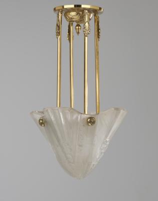 Deckenlampe bzw. Stehlampe mit Floral- und Geometriedekor, Muller Fréres, Luneville, um 1925/30 - Kleinode des Jugendstils & Angewandte Kunst des 20. Jahrhunderts
