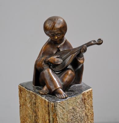 Helmut Bourger (Deutschland 1929-1989), Bronzefigur eines hockenden Lautespielers, Modell: 09-3, 1986 - Kleinode des Jugendstils & Angewandte Kunst des 20. Jahrhunderts
