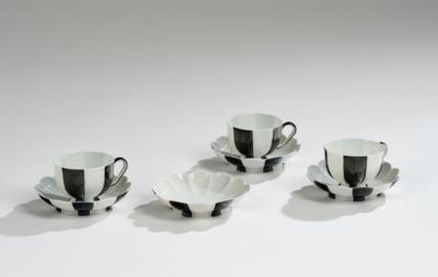 Josef Hoffmann, three melon-shaped cups and four saucers, designed in 1929, form number 15, executed by Vienna Porcelain Manufactory Augarten - Jugendstil and 20th Century Arts and Crafts