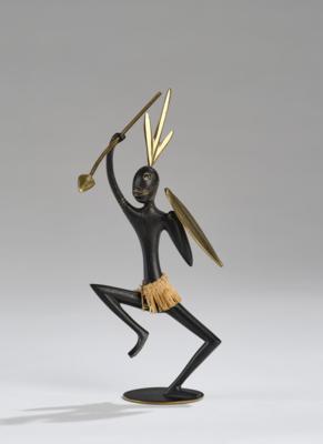 Karl Hagenauer, a male figure with bast skirt, shield and spear, model number 4045 B, first executed in 1935, executed by Werkstätte Hagenauer, Vienna - Jugendstil and 20th Century Arts and Crafts