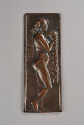 A copper relief with female nude with flower festoon in Secessionist style, c. 1900 - Secese a umění 20. století