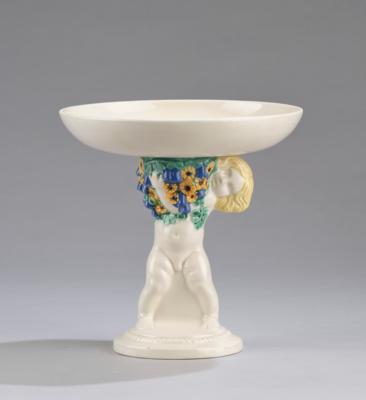 Michael Powolny, a centrepiece with coloured flowers, no. 75a, and a putto, model number K 0437, model c. 1907, executed by Gmundner Keramik, by 1932 - Secese a umění 20. století