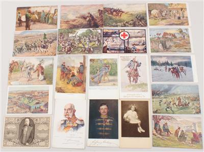 Konvolut von 34 patriotischen Postkarten aus dem 1. Weltkrieg, - Starožitné zbran?