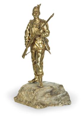 Vergoldete Bronzestatuette auf Steinsockel - Starožitné zbraně