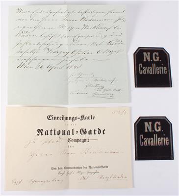 Konvolut 3 Dokumente aus dem Besitz eines Wiener-Nationalgarde-Kavalleristen 1848/49 - Armi d'epoca, uniformi e militaria