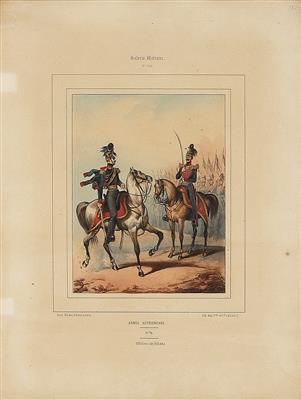 Konvolut von 3 kolorierten Lithographien mit Motiven der k. u. k. Armee des 18. Jahrhunderts, - Antique Arms, Uniforms and Militaria