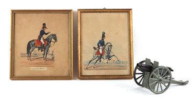 Konvolut von 2 kolorierten Drucken mit Uniformdarstellungen aus den Franzosenkriegen (um 1809), - Starožitné zbraně