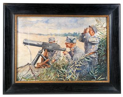 Aquarell einer k. u. k. MG-Gruppe um 1915, - Starožitné zbraně