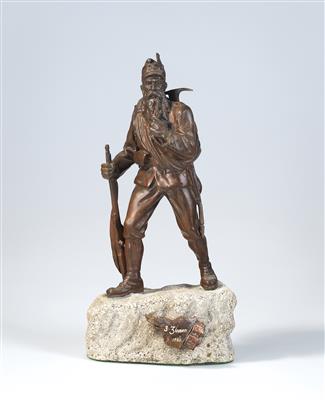 Bronzefigur eines Angehörigen der k. k. Gebirgstruppen - Historische Waffen, Uniformen, Militaria