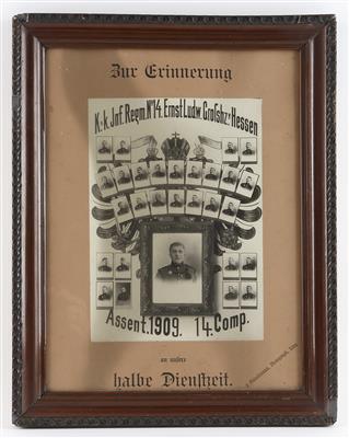 Großformatige Erinnerungsfotographie der 14. Kompanie des k. u. k. IR 14 (Assentierungs-Jhg. 1909), - Historische Waffen, Uniformen, Militaria