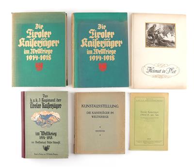 Konvolut von 5 Büchern/Broschüren zum Thema Tiroler Kaiserjäger aus dem NL eines k. u. k. Generalstäblers, - Starožitné zbraně