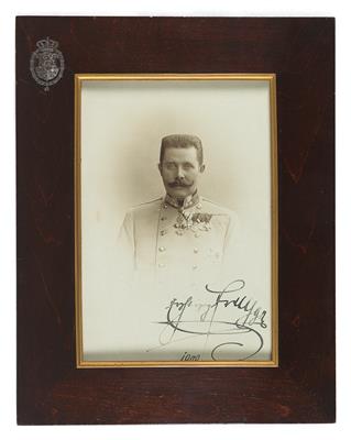 Handschriftlich gewidmete Fotographie des Thronfolgers EH Franz Ferdinand, 1909, - Antique Arms, Uniforms and Militaria