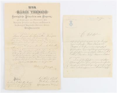 Ernennungsurkunde zur 'Ehrendame des kgl. Bayrischen Theresien-Ordens' - Armi d'epoca, uniformi e militaria