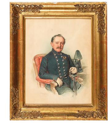 Gabriel Decker (Pest 1821-1855 Wien), Portrait eines Offiziers der Wr. Nationalgarde um 1848 - Historische Waffen, Uniformen & Militaria
