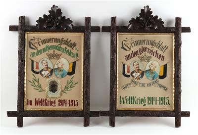 Konvolut von 2 patriotischen Stickbildern auf den 1. WK, - Antique Arms, Uniforms and Militaria