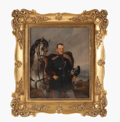 Ölportrait eines Offiziers der österr. Nationalgarde-Kavallerie um 1849 aus Kärnten - Starožitné zbraně