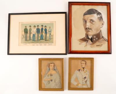 Konvolut von 4 Bildnissen der k. u. k. Armee, - Armi d'epoca, uniformi e militaria