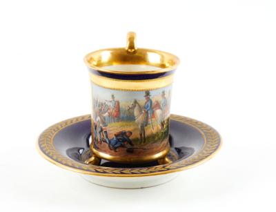 Patriotische Kaffeetasse mit Untertasse der Wiener Porzellanmanufaktur Augarten, - Antique Arms, Uniforms & Militaria