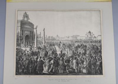 Konvolut von 2 militärischen Drucken und einer Bleistiftzeichnung aus den Napoleonischen Kriegen: - Starožitné zbraně